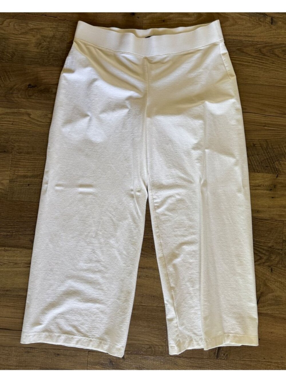 Eileen Fisher Washable Stretch Crepe Wide Leg Pant in White Womens Size Medium M